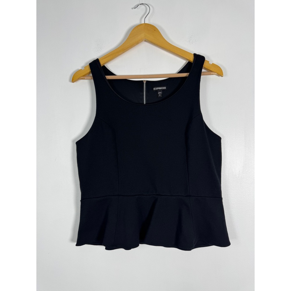 Chic Express Womens Large Peplum Tank Top Black Lace Back Zipper Sleeveless